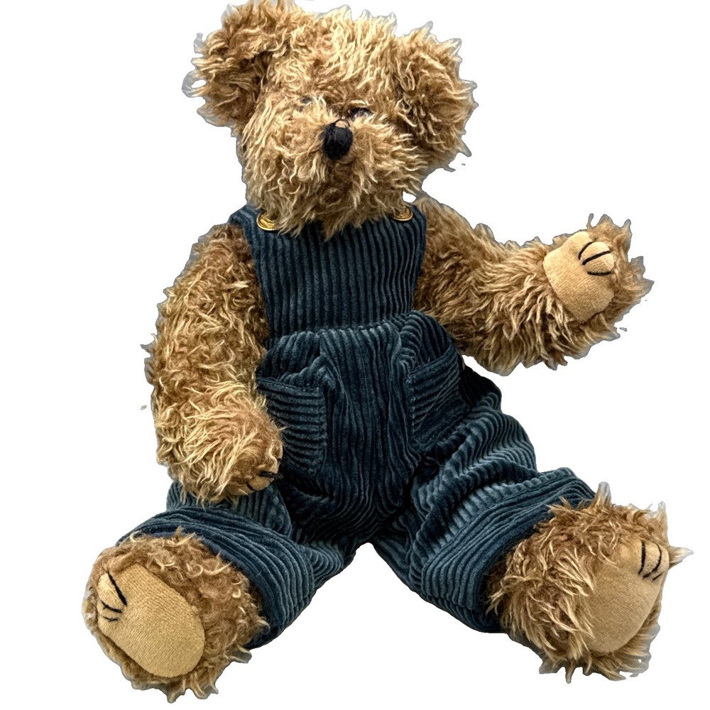 Ty Stuffed Bear - Jointed Boy Bear Wearing Blue Corduroy Coveralls - Adorable!